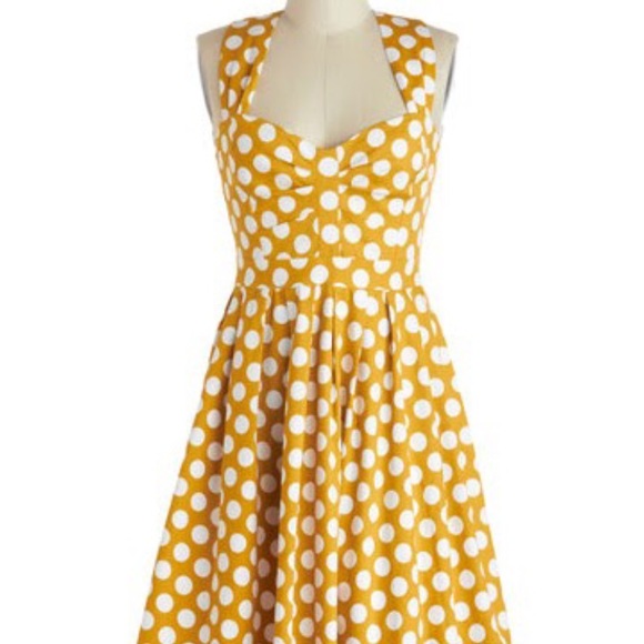 Yellow Polka Dot Halter Dress - Picture 2 of 8